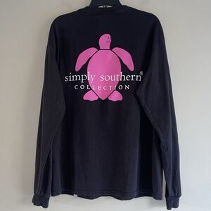 Simply Southern Collection Black Tshirt L Pink Turtle Logo Long Sleeve Crew Neck